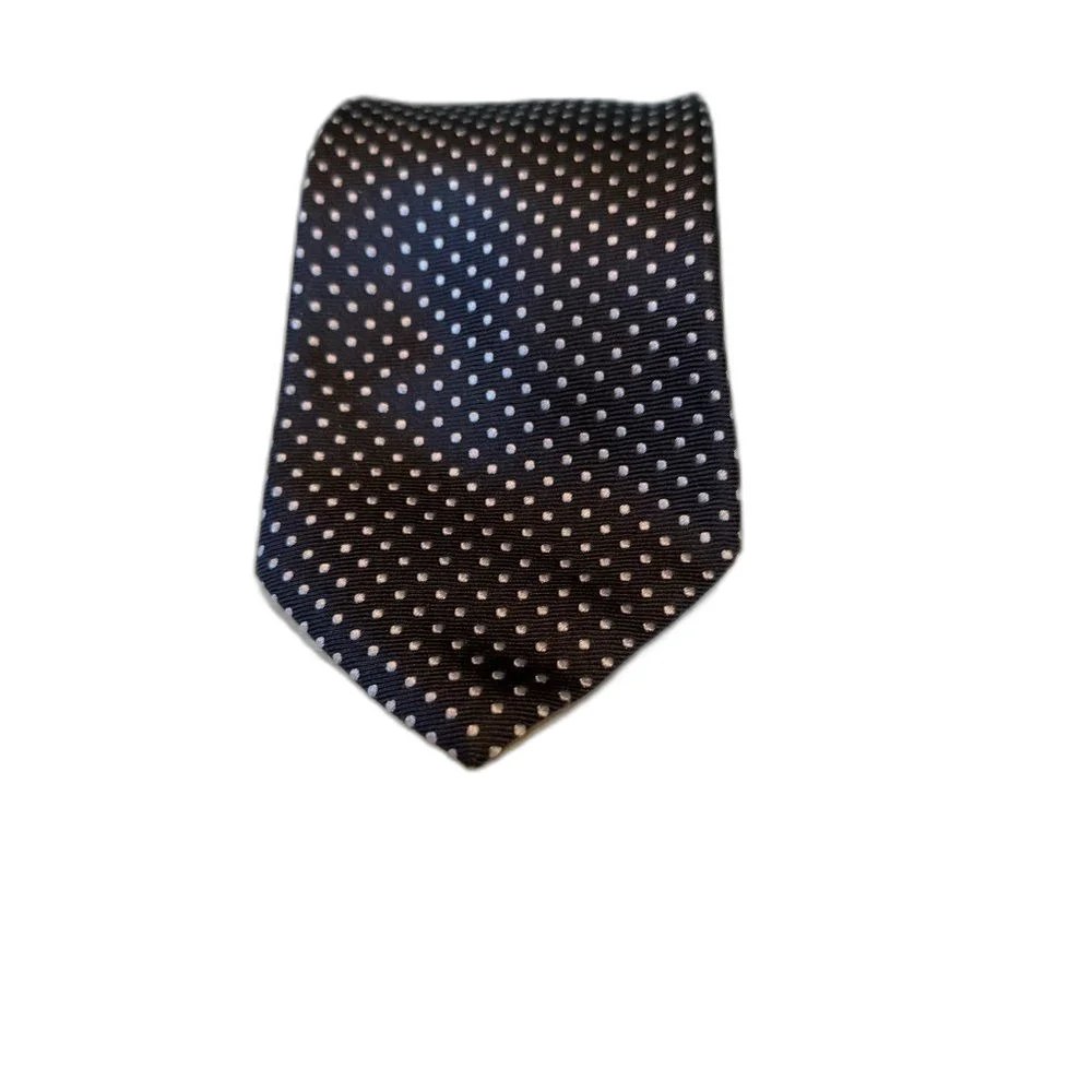 Marco Cellini Silk Tie Navy and Silver Polka Dot Made in Italy